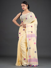 Load image into Gallery viewer, Cream-Coloured &amp; Pink Woven Design Cotton Saree
