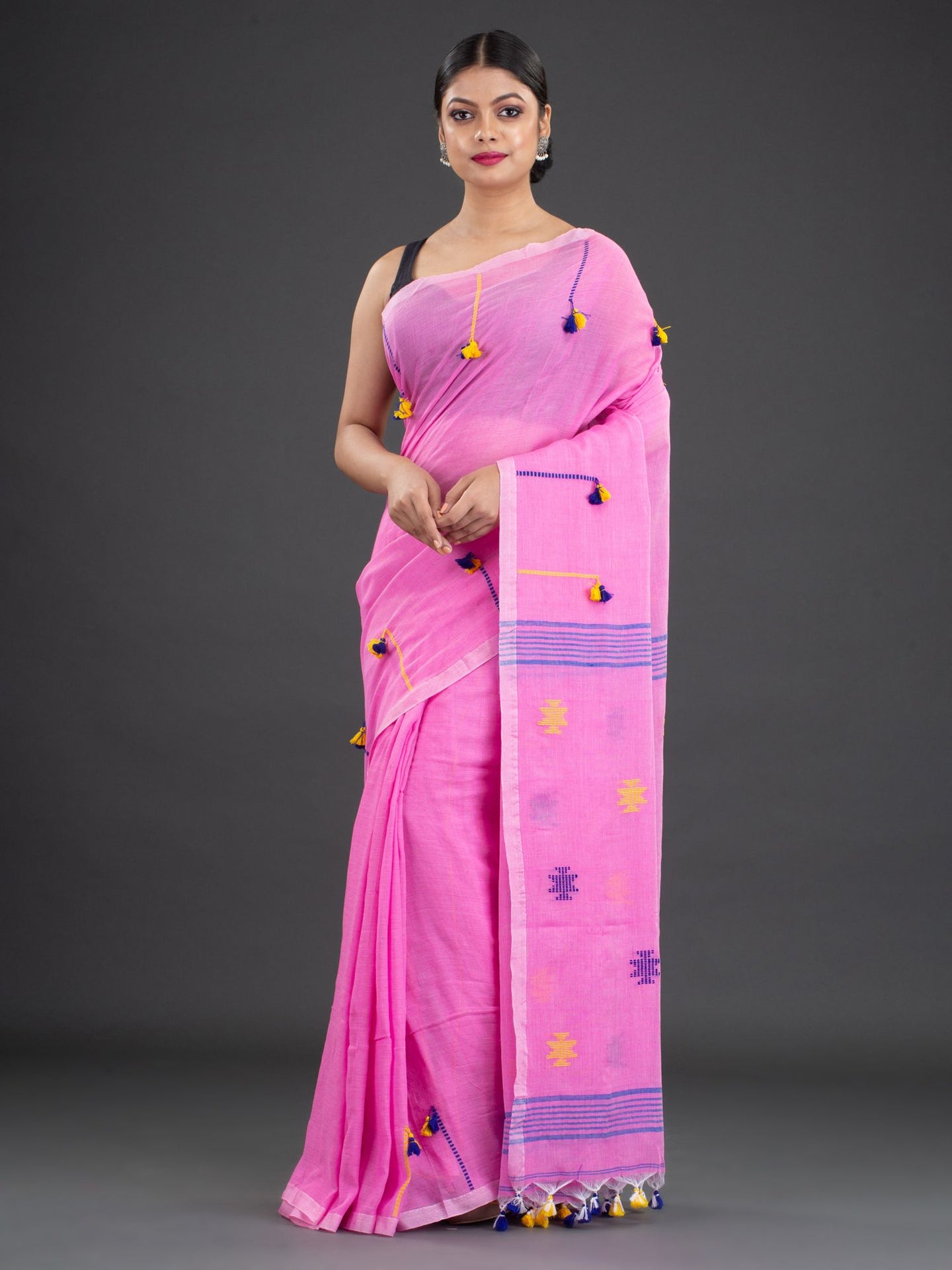 Pink & Blue Woven Design Cotton Saree