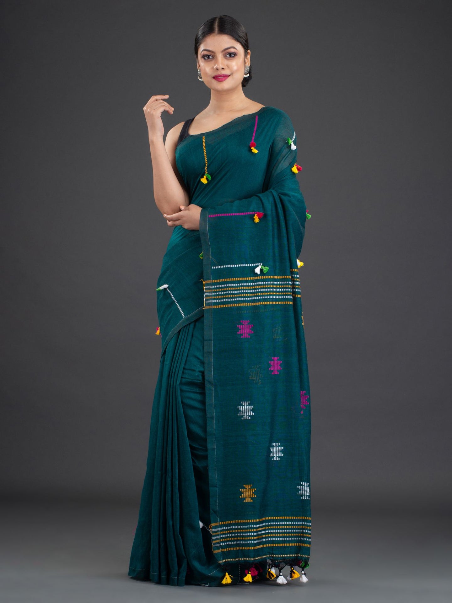Teal Cotton Saree