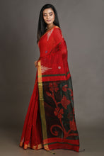 Load image into Gallery viewer, Red Blended Cotton Handwoven Soft Saree With Resham Pallu
