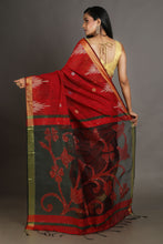 Load image into Gallery viewer, Red Blended Cotton Handwoven Soft Saree With Resham Pallu
