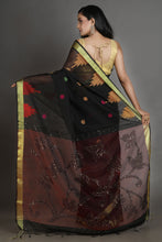 Load image into Gallery viewer, Black Blended Cotton Handwoven Soft Saree With Resham Pallu
