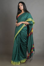 Load image into Gallery viewer, Green Handwoven Cotton Saree With Stripe Design

