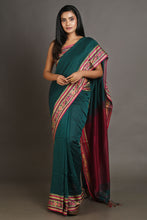 Load image into Gallery viewer, Green Handwoven cotton Saree With Temple design
