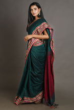 Load image into Gallery viewer, Green Handwoven cotton Saree With Temple design
