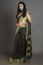 Load image into Gallery viewer, Black Handwoven Cotton Saree With Checks Design

