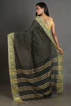 Load image into Gallery viewer, Black Handwoven Cotton Saree With Checks Design

