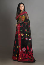 Load image into Gallery viewer, Black And Red Silk Cotton Handwoven Jamdani Saree
