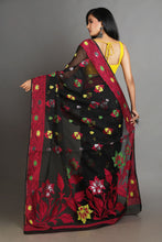 Load image into Gallery viewer, Black And Red Silk Cotton Handwoven Jamdani Saree
