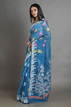 Load image into Gallery viewer, Blue Silk Cotton Handwoven Jamdani Saree
