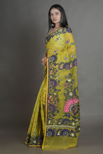 Load image into Gallery viewer, Lime Green Silk Cotton Handwoven Jamdani Saree
