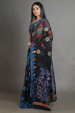 Load image into Gallery viewer, Black Silk Cotton Handwoven Jamdani Saree
