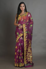 Load image into Gallery viewer, Magenta Silk Cotton Handwoven Jamdani Saree
