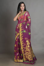 Load image into Gallery viewer, Magenta Silk Cotton Handwoven Jamdani Saree
