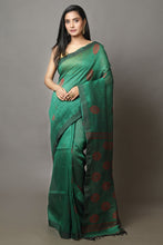 Load image into Gallery viewer, Green Linen Handwoven Soft Saree
