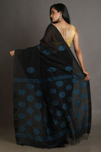 Load image into Gallery viewer, Black Linen Handwoven Soft Saree
