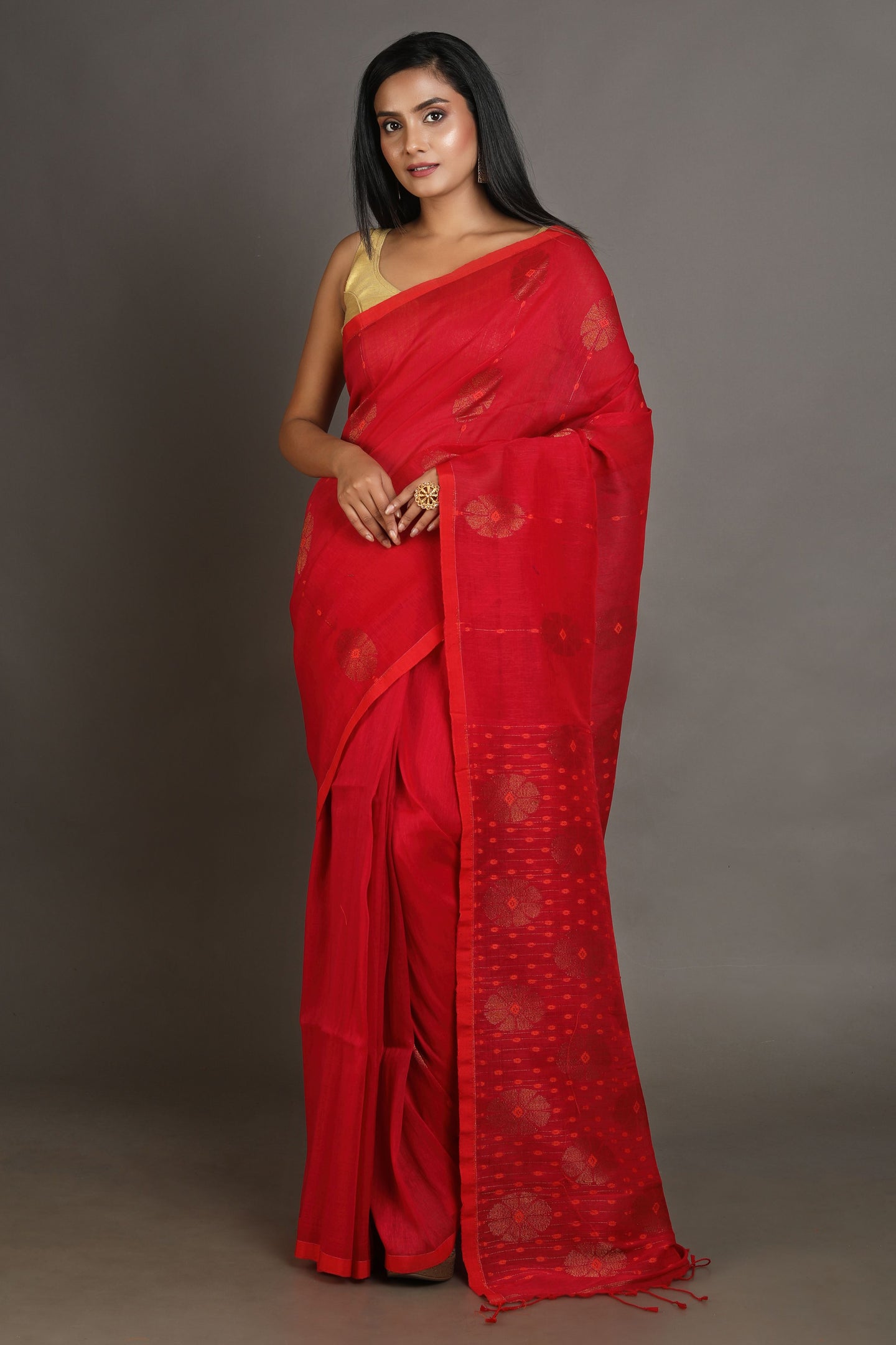 Red Linen Handwoven Soft Saree