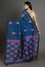 Load image into Gallery viewer, Teal Linen Handwoven Soft Saree

