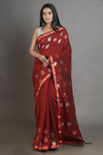 Load image into Gallery viewer, Red Linen Handwoven Soft Saree With Zari Border
