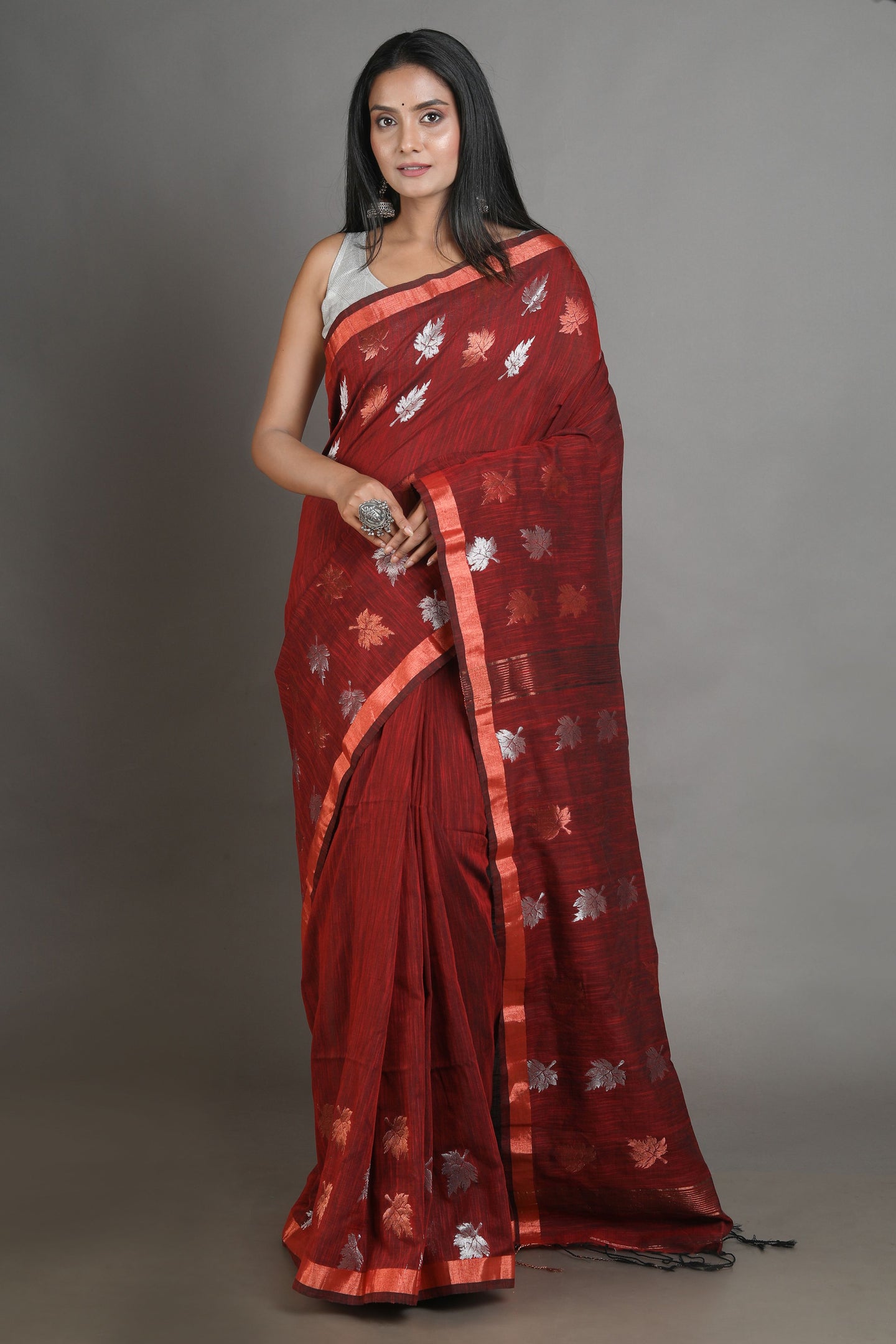 Red Linen Handwoven Soft Saree With Zari Border