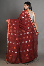 Load image into Gallery viewer, Red Linen Handwoven Soft Saree With Zari Border

