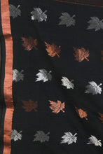 Load image into Gallery viewer, Black Linen Handwoven Soft Saree With Zari Border
