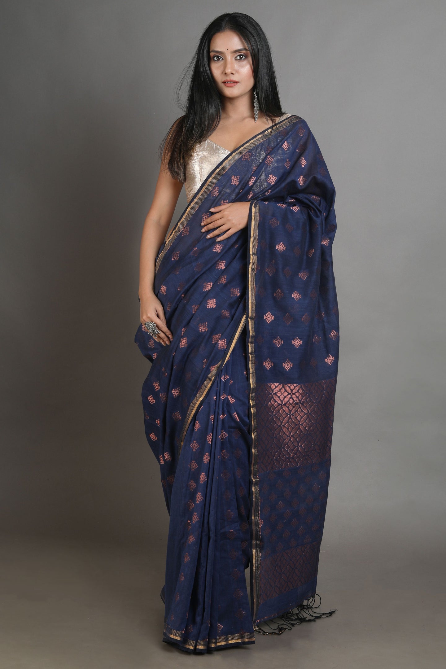 Blue Linen Handwoven Soft Saree With Zari Border