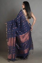 Load image into Gallery viewer, Blue Linen Handwoven Soft Saree With Zari Border
