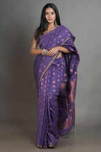 Load image into Gallery viewer, Purple Linen Handwoven Soft Saree With Zari Border
