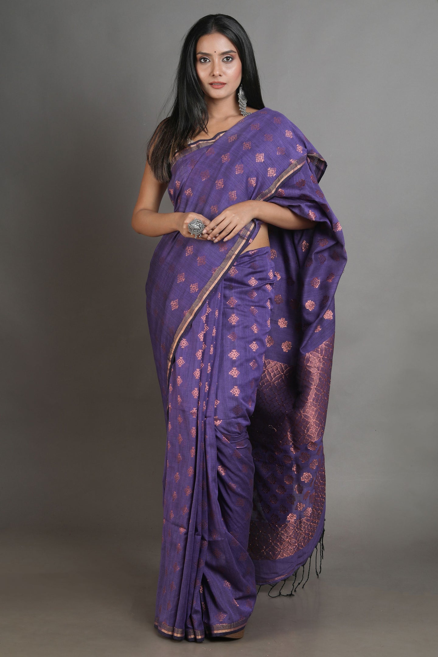 Purple Linen Handwoven Soft Saree With Zari Border