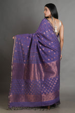 Load image into Gallery viewer, Purple Linen Handwoven Soft Saree With Zari Border
