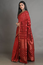 Load image into Gallery viewer, Red Linen Handwoven Soft Saree With Zari Border

