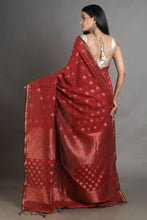 Load image into Gallery viewer, Red Linen Handwoven Soft Saree With Zari Border
