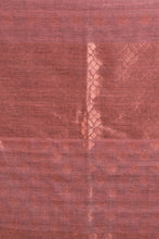 Load image into Gallery viewer, Caramal Brown Linen Handwoven Soft Saree With Zari Border
