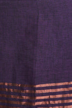 Load image into Gallery viewer, Purple Handwoven Linen Saree With Zari Aanchal
