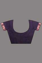 Load image into Gallery viewer, Purple Handwoven Linen Saree With Zari Aanchal
