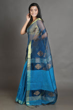 Load image into Gallery viewer, Teal And Black Silk  Half &amp; Half Handwoven Soft Saree
