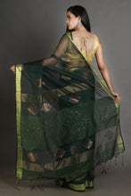 Load image into Gallery viewer, Bottol Green Silk Handwoven Soft Saree
