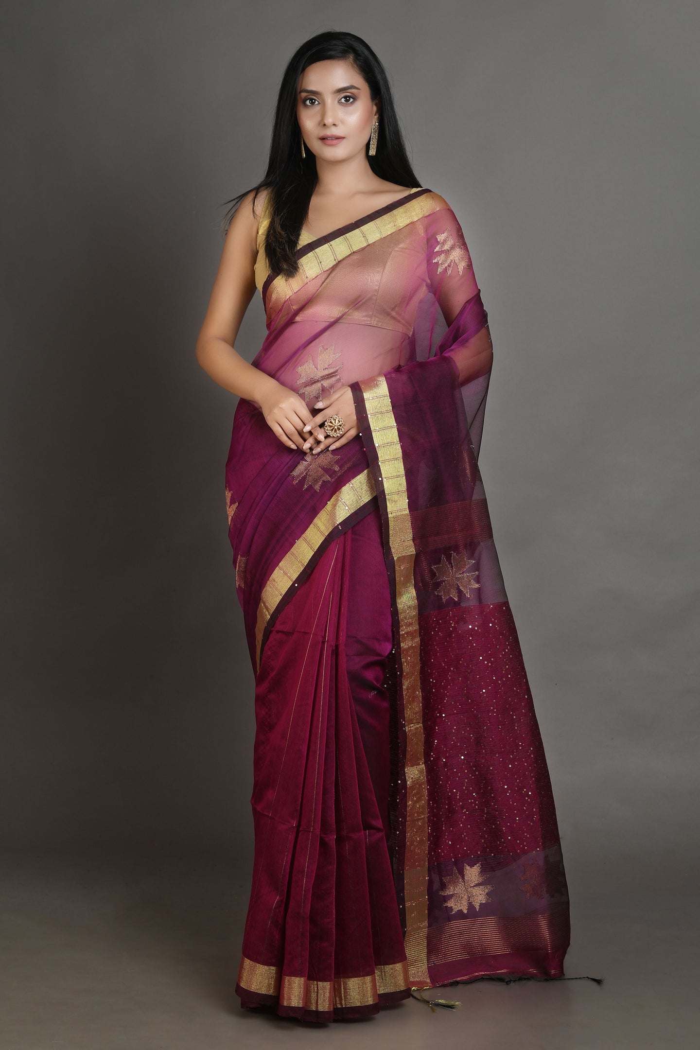 Magenta Silk Handwoven Soft Saree