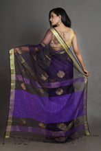 Load image into Gallery viewer, Purple And Black Silk  Half &amp; Half Handwoven Soft Saree
