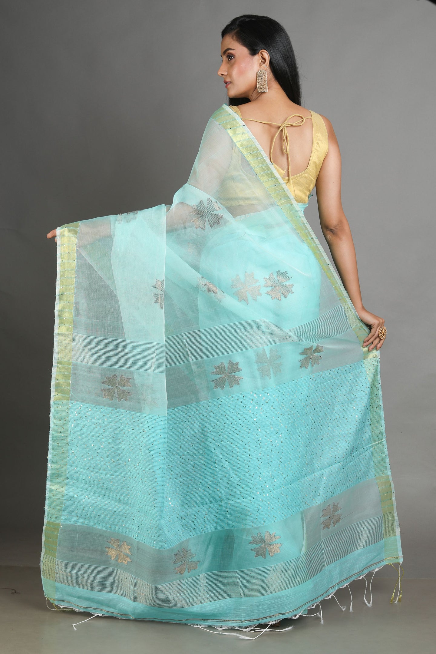 Sea Green Silk Handwoven Soft Saree
