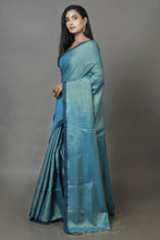 Load image into Gallery viewer, Teal-coloured Handwoven Tissue Saree
