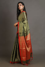 Load image into Gallery viewer, Deep Green-coloured Handwoven Tissue Saree
