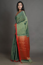 Load image into Gallery viewer, Sap Green-coloured Handwoven Tissue Saree
