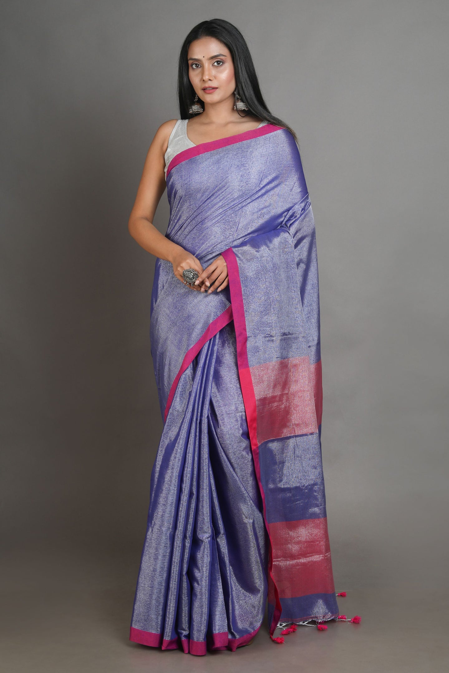 Blue-coloured Handwoven Tissue Saree
