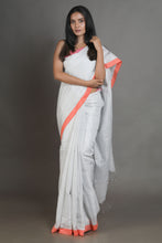Load image into Gallery viewer, White-coloured Handwoven Tissue Saree
