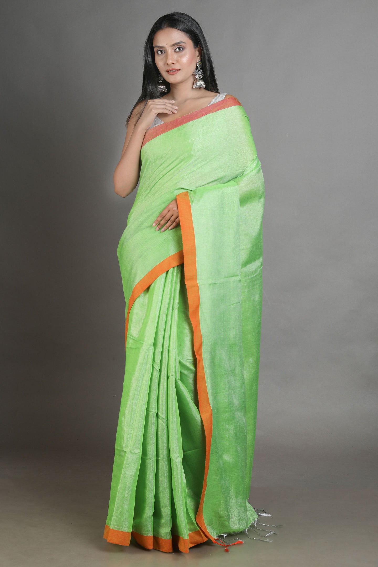 Green-coloured Handwoven Tissue Saree
