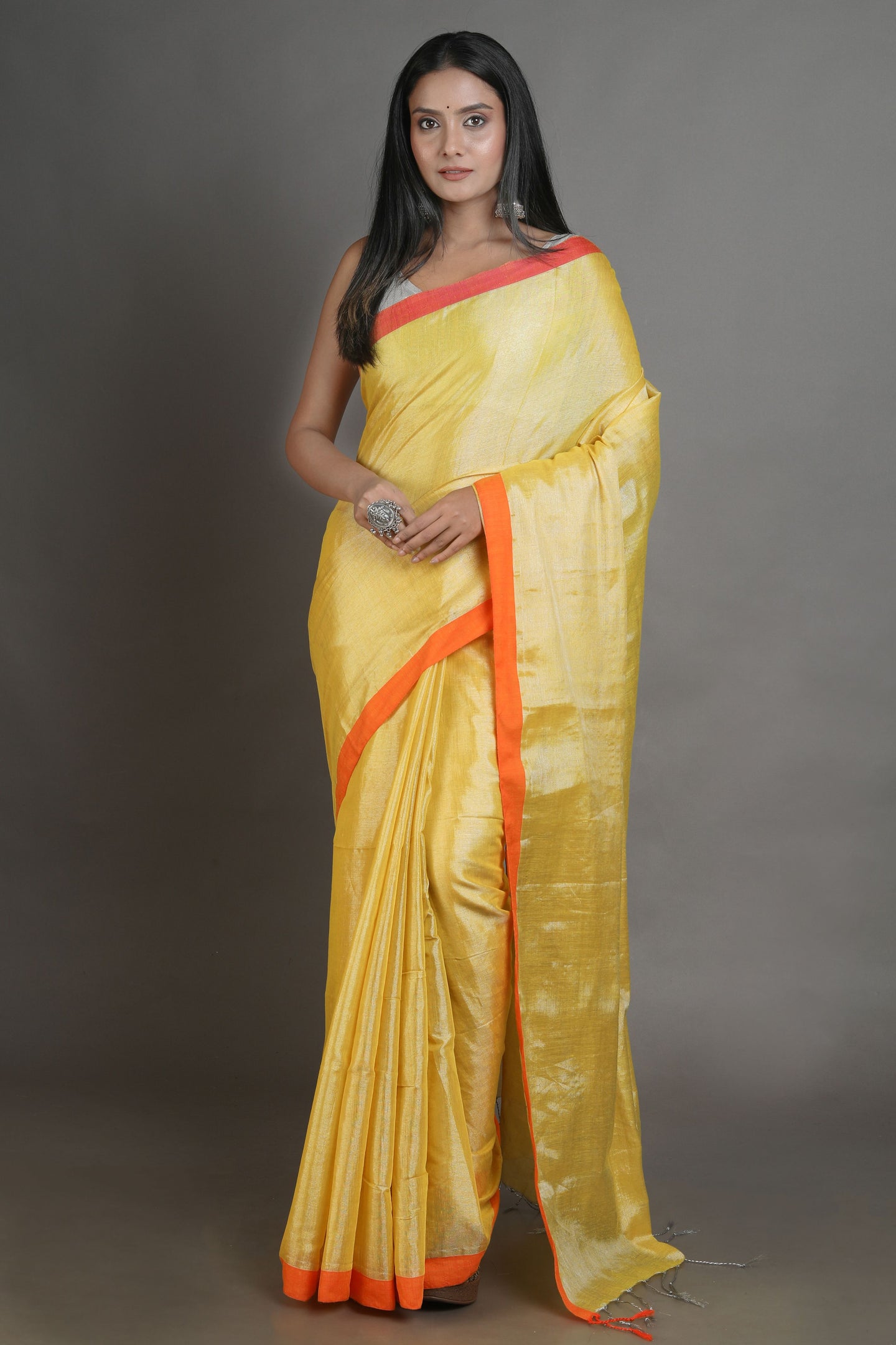 Yellow-coloured Handwoven Tissue Saree