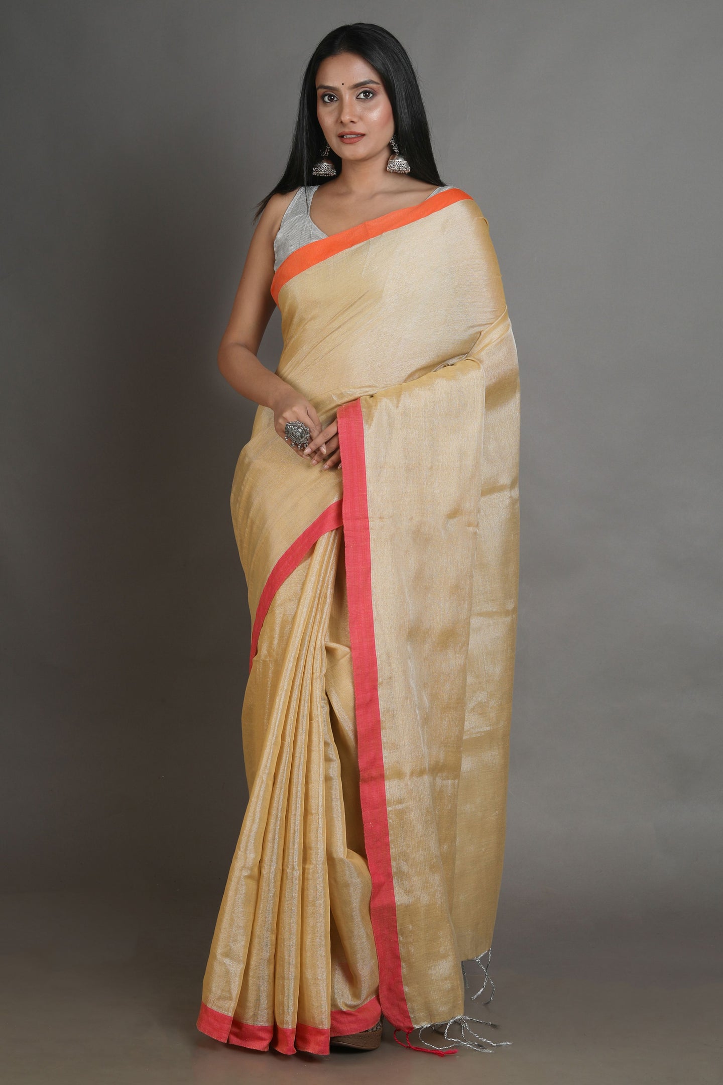 Beige-coloured Handwoven Tissue Saree