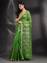 Load image into Gallery viewer, Green Cotton Blend Handwoven Saree With Nakshi Border
